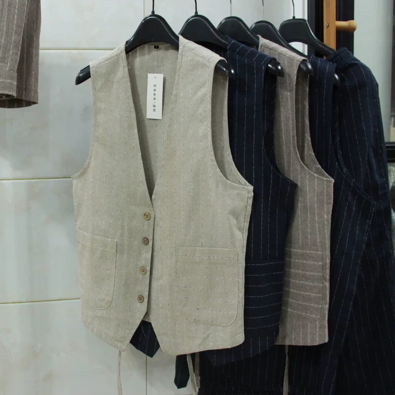 Men Linen Formal Wear - Gilet Casual Britannico in Lino per