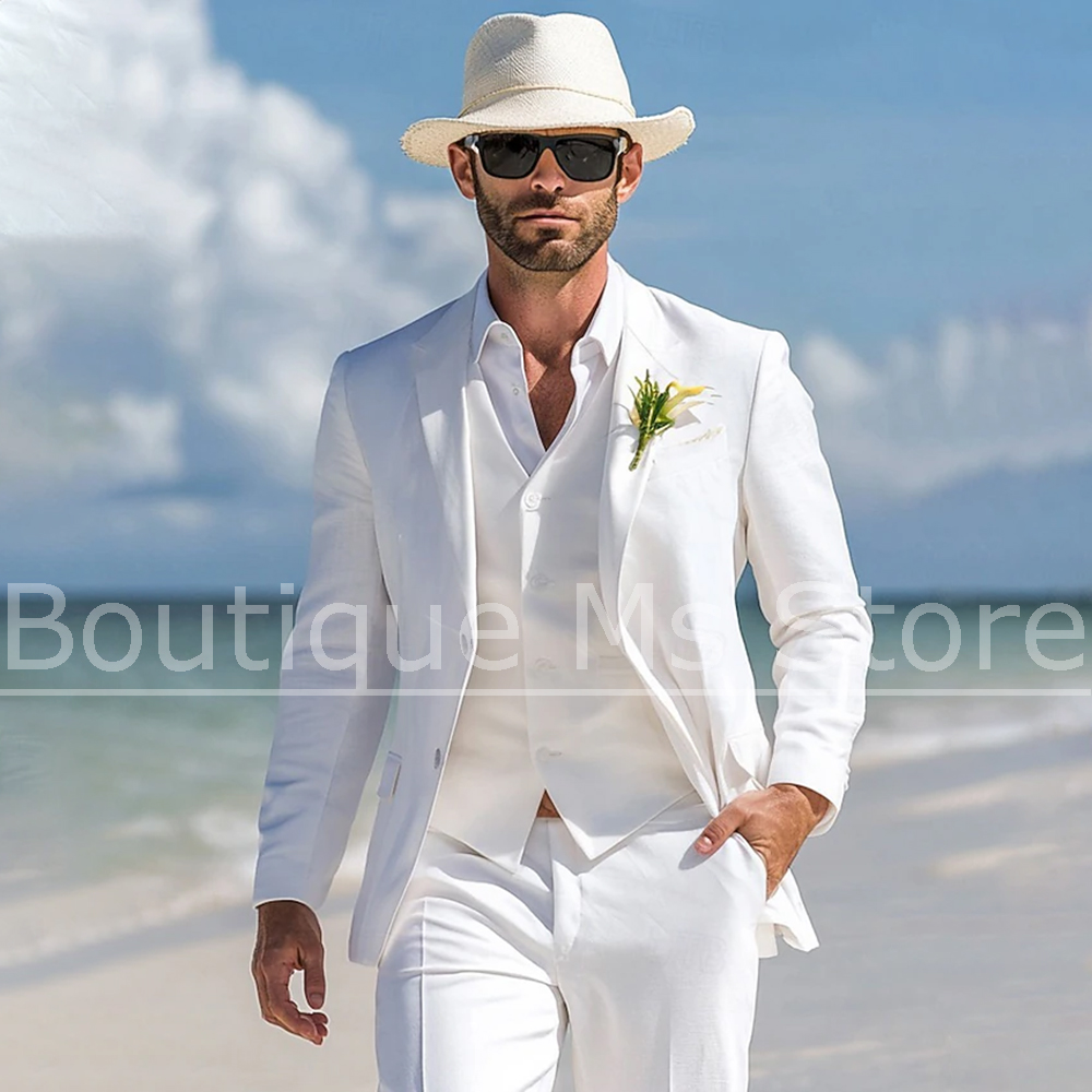 Men Linen Formal Wear - Abito da uomo in lino bianco