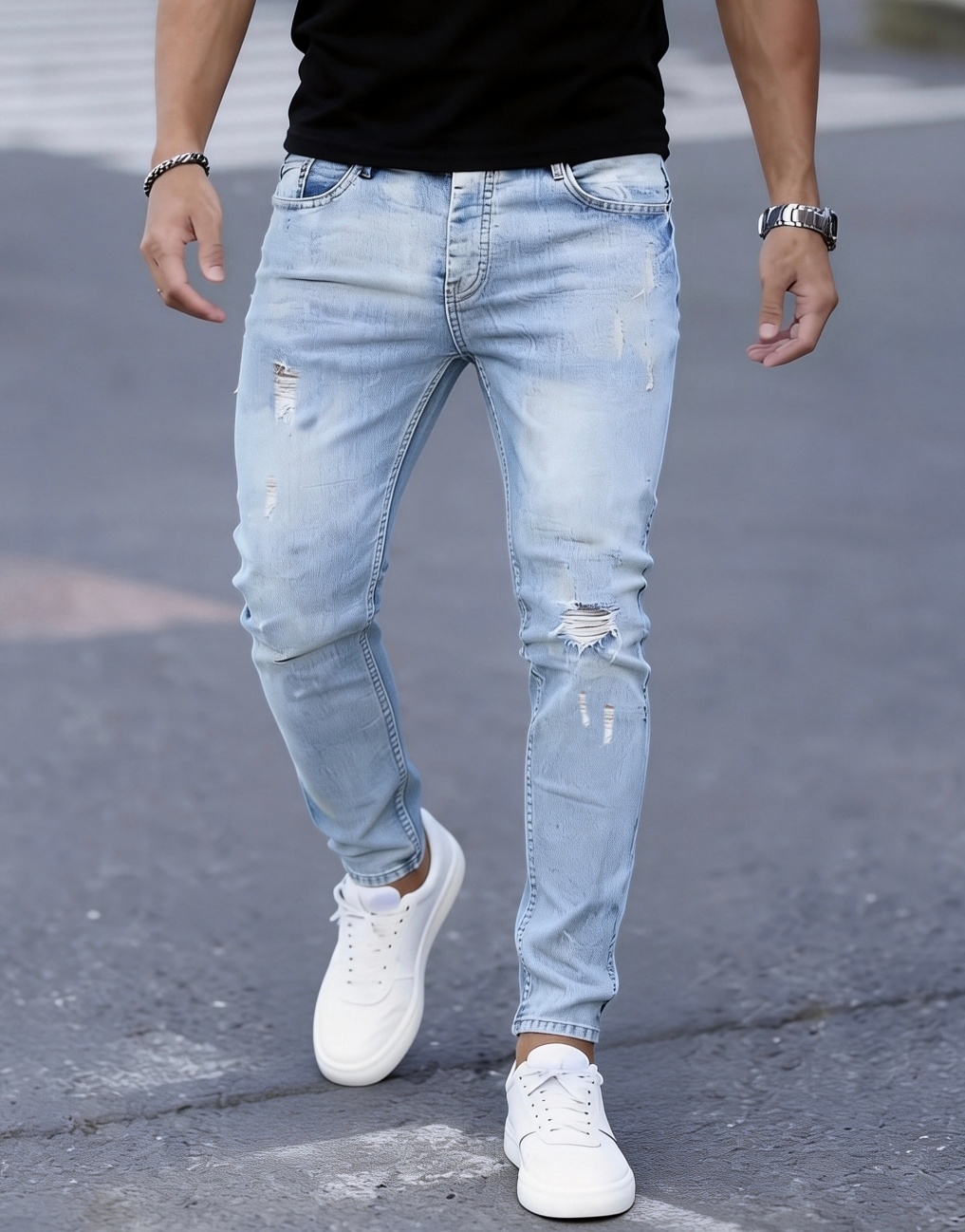 Men Formal Wear With Jeans - Jeans strappati slim fit da uomo