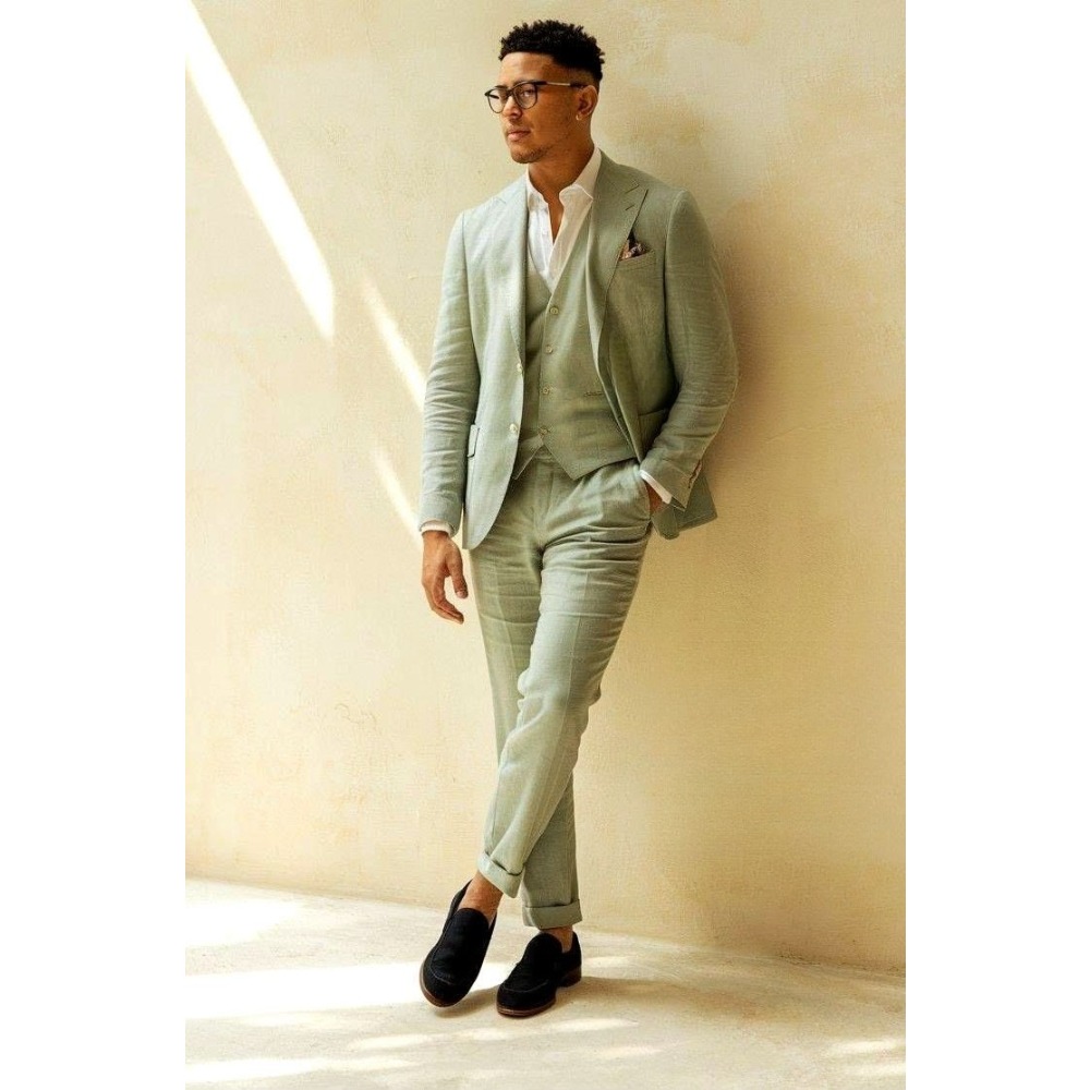 Men Linen Formal Wear - Completo da Sposo in Lino Verde