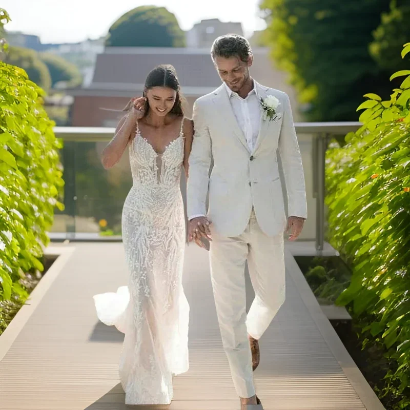 Men Linen Formal Wear - Smoking da sposa in lino per