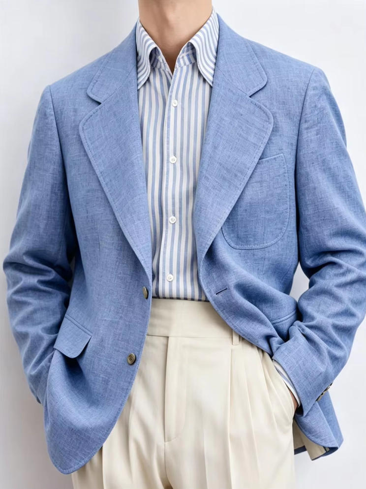 Men Linen Formal Wear - Blazer da uomo in lino, 1