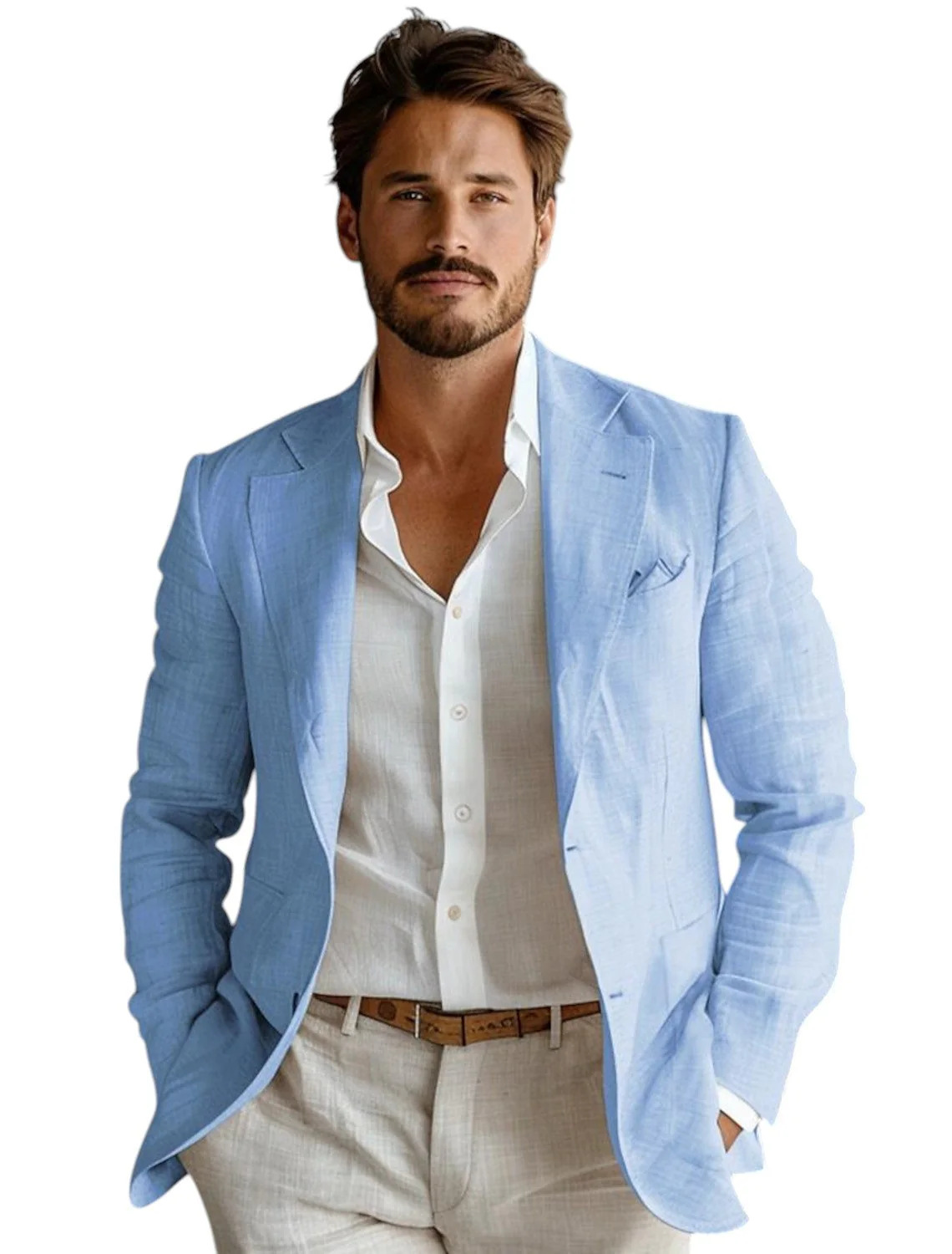 Men Linen Formal Wear - Blazer in Lino Blu Slim Fit