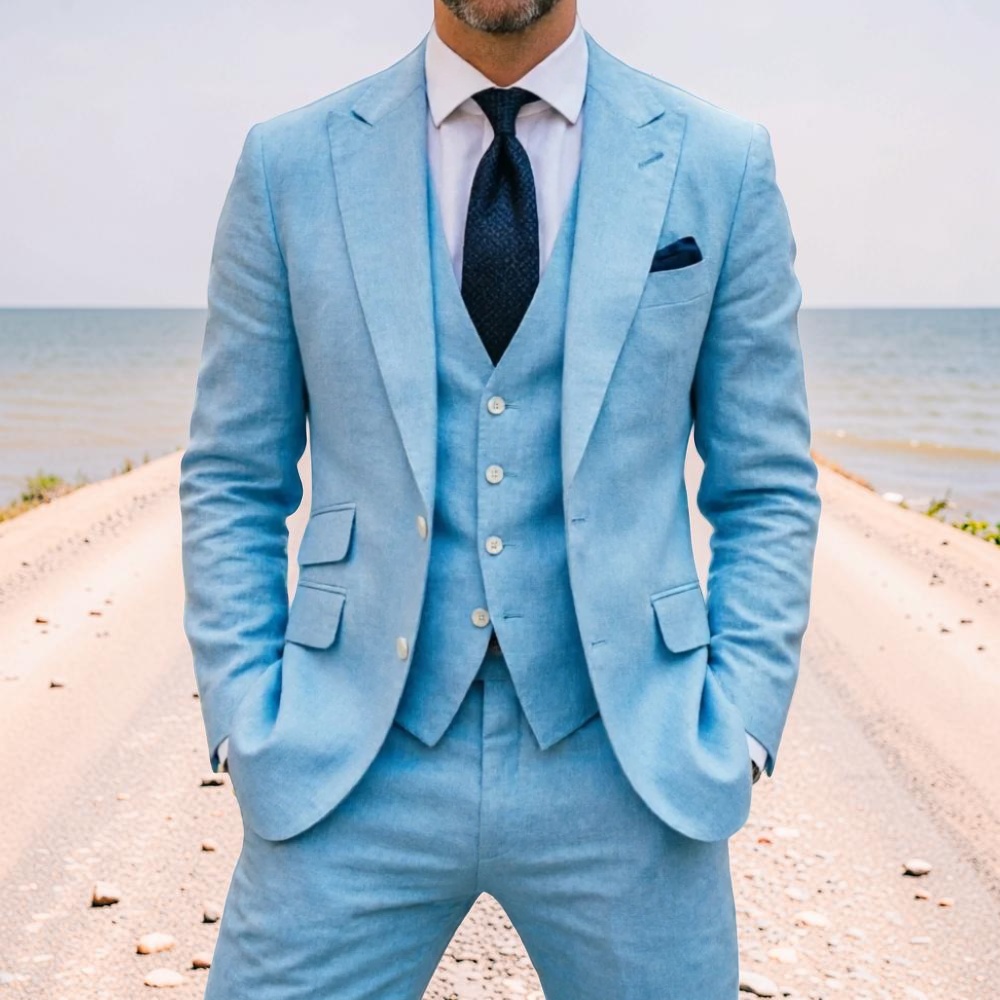 Men Linen Formal Wear - Completo da Uomo in Lino Blu
