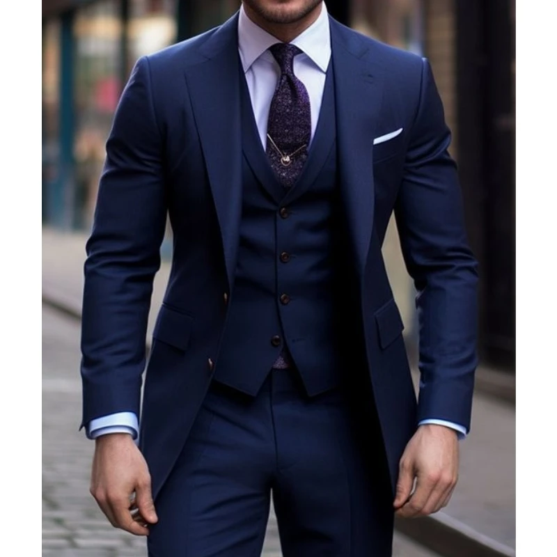 Blu navy 3 pezzi abiti maschil - Men Formal Wear With Blazer recensione e prezzo