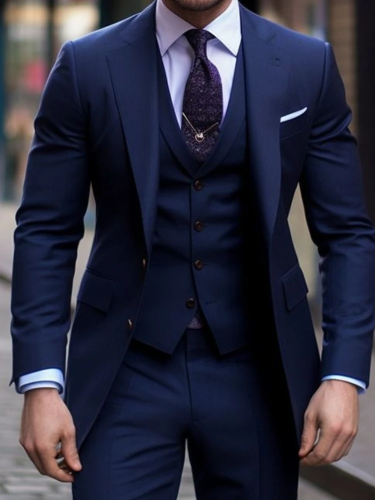 Blu navy 3 pezzi abiti maschil - Men Formal Wear With Blazer recensione e prezzo